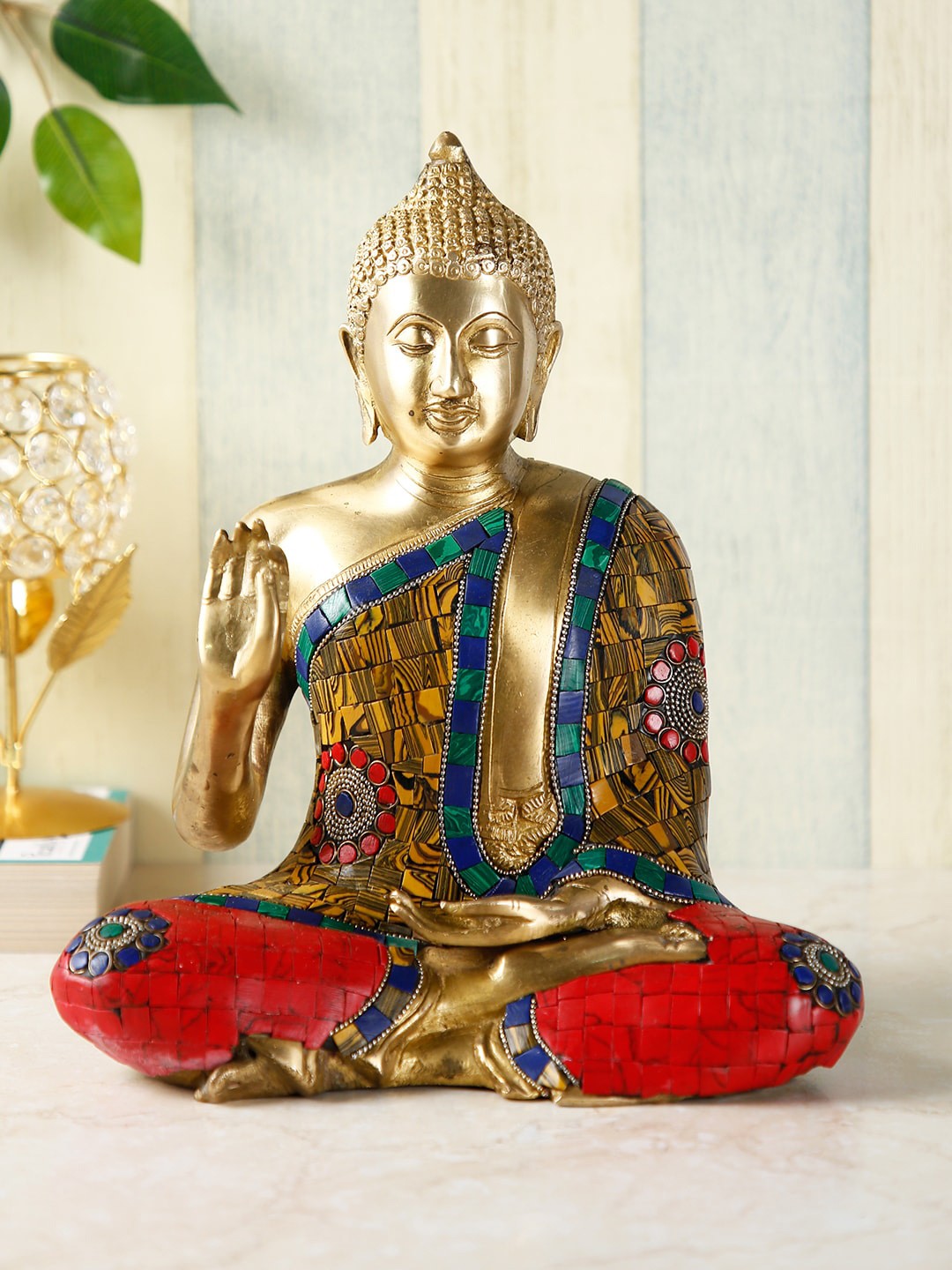 

CraftVatika Gold-Toned & Red Blessing Buddha Statue Showpiece