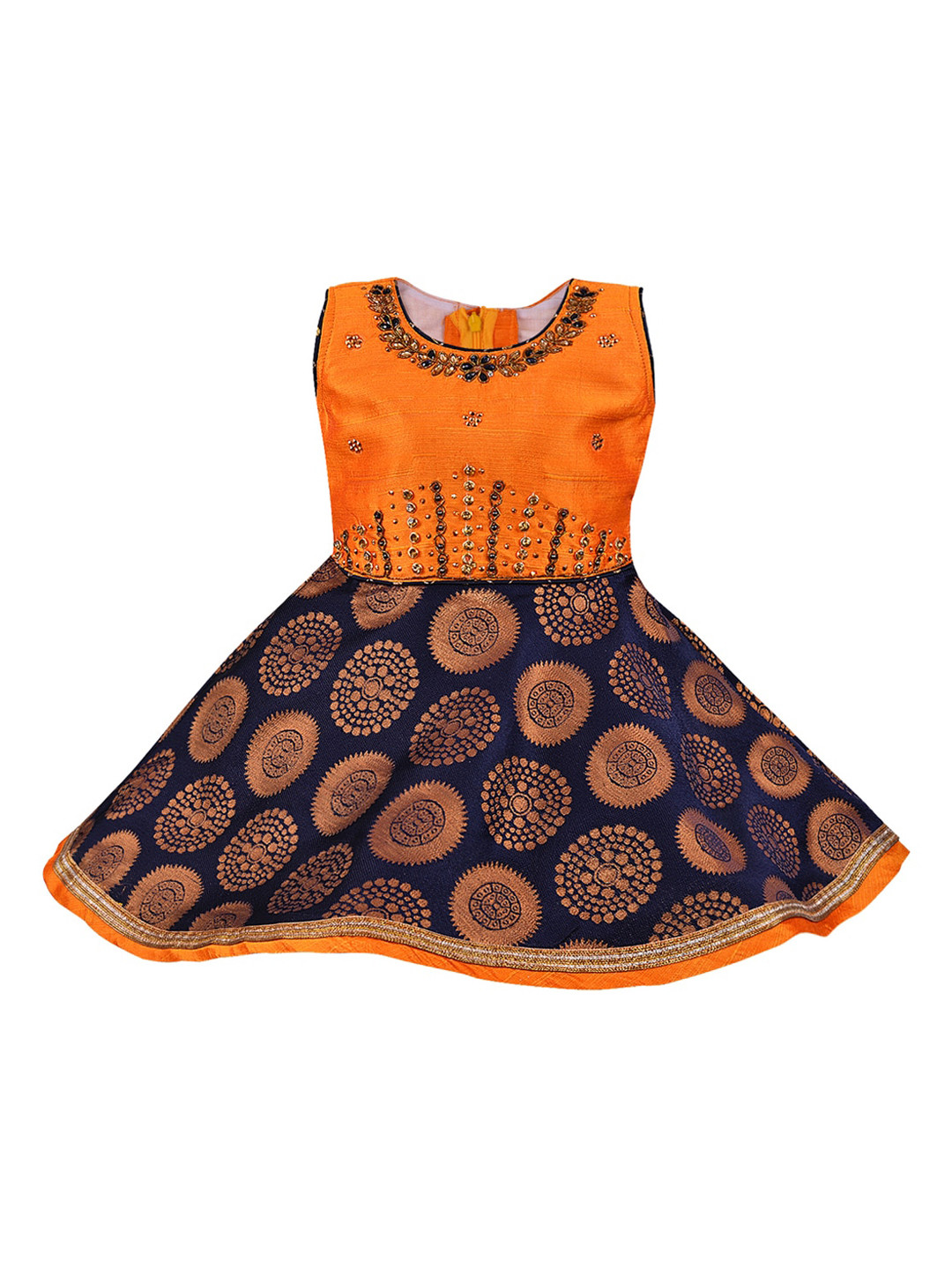 

Wish Karo Girls Orange Printed Fit and Flare Dress