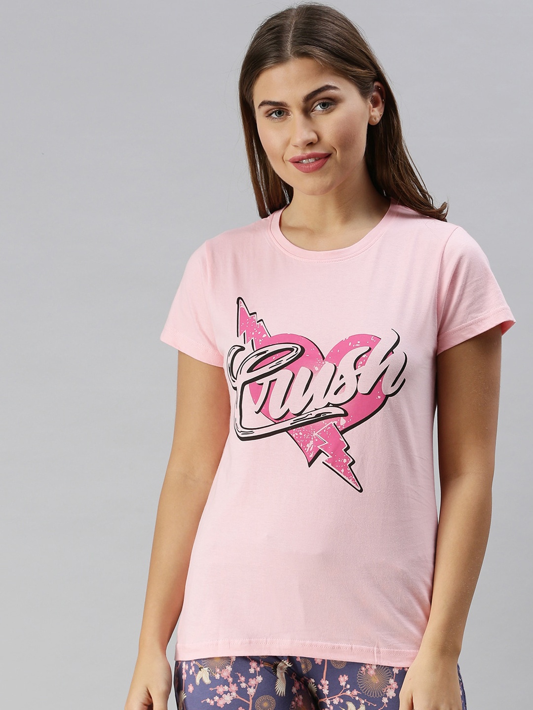 

Kryptic Women Pink Typography Printed Pure Cotton Lounge T-Shirt