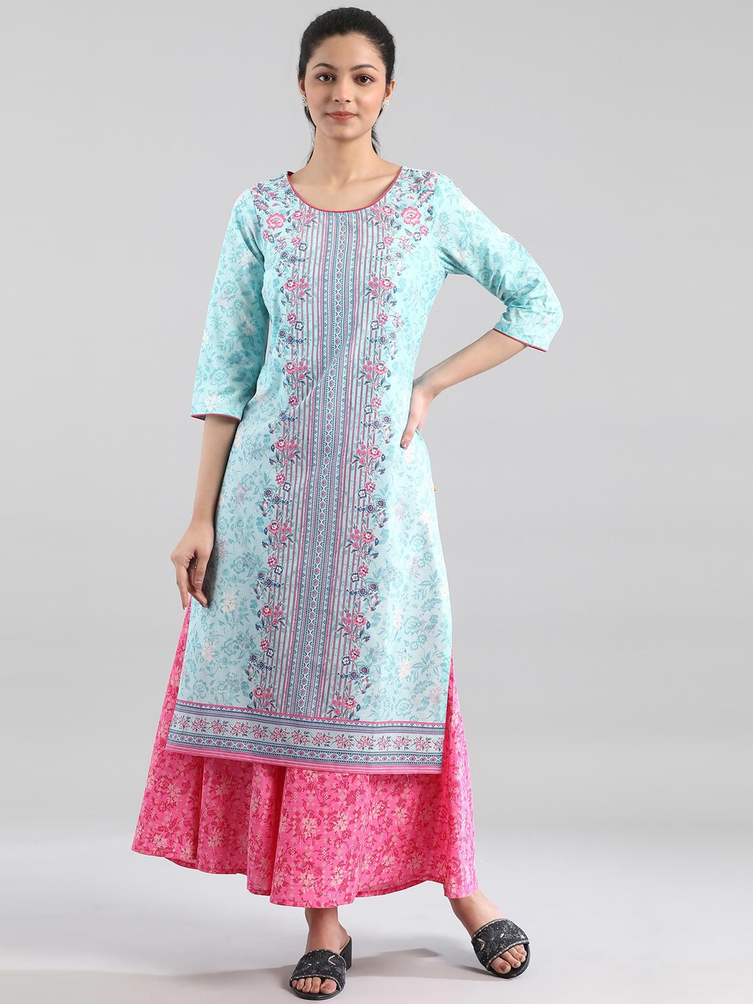 

AURELIA Women Turquoise Blue Floral Printed Kurta