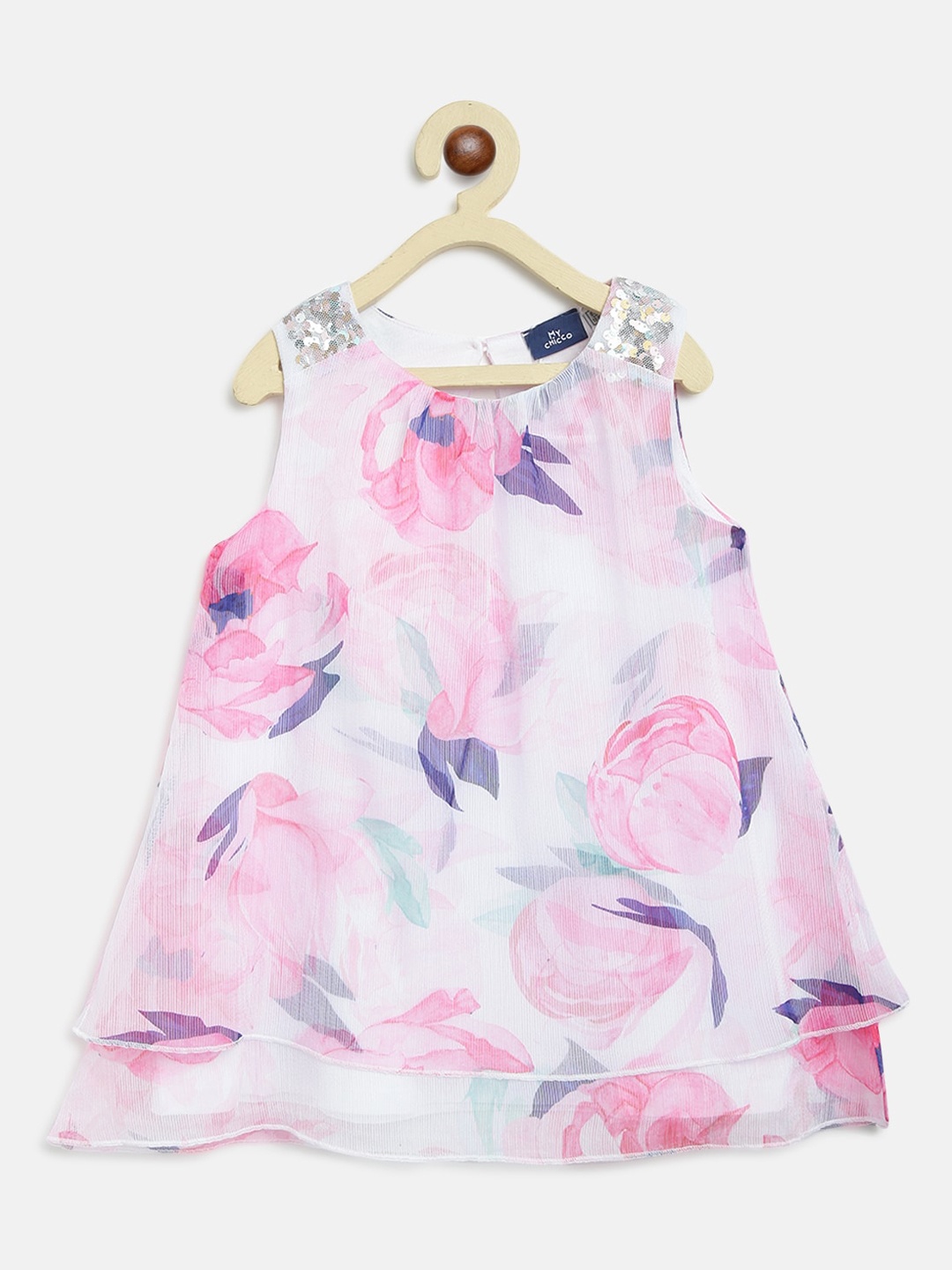 

Chicco Girls White & Pink Printed A-Line Dress