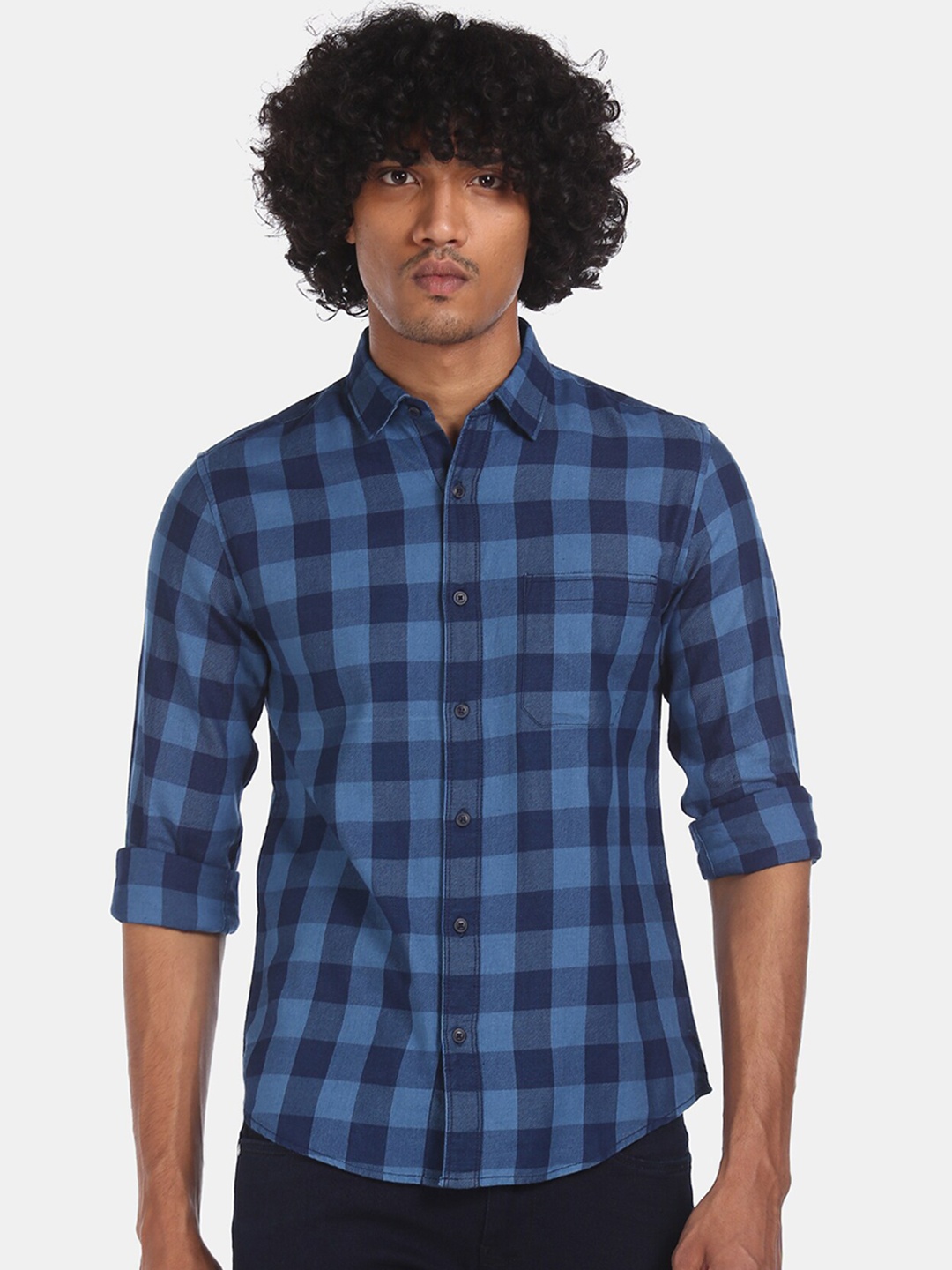 

Cherokee Men Navy Blue Regular Fit Checked Casual Pure Cotton Shirt