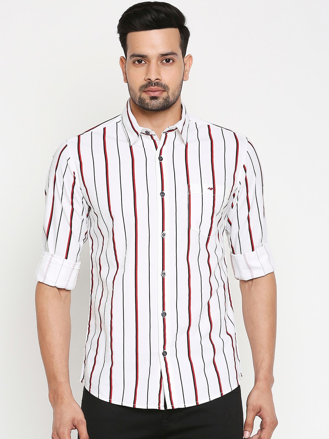 

Mufti Men White & Red Slim Fit Striped Casual Shirt