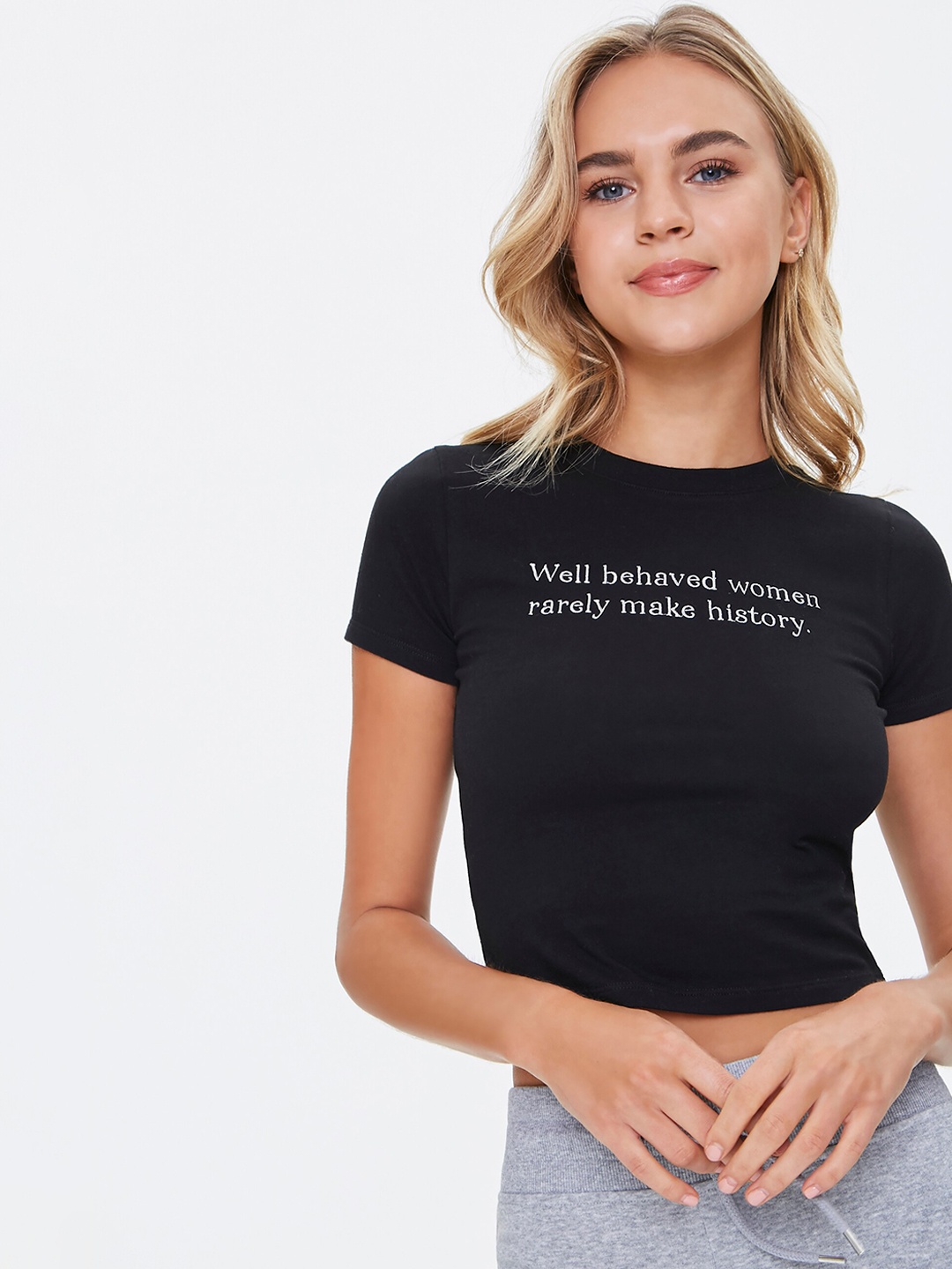 

FOREVER 21 Black Printed Regular Top