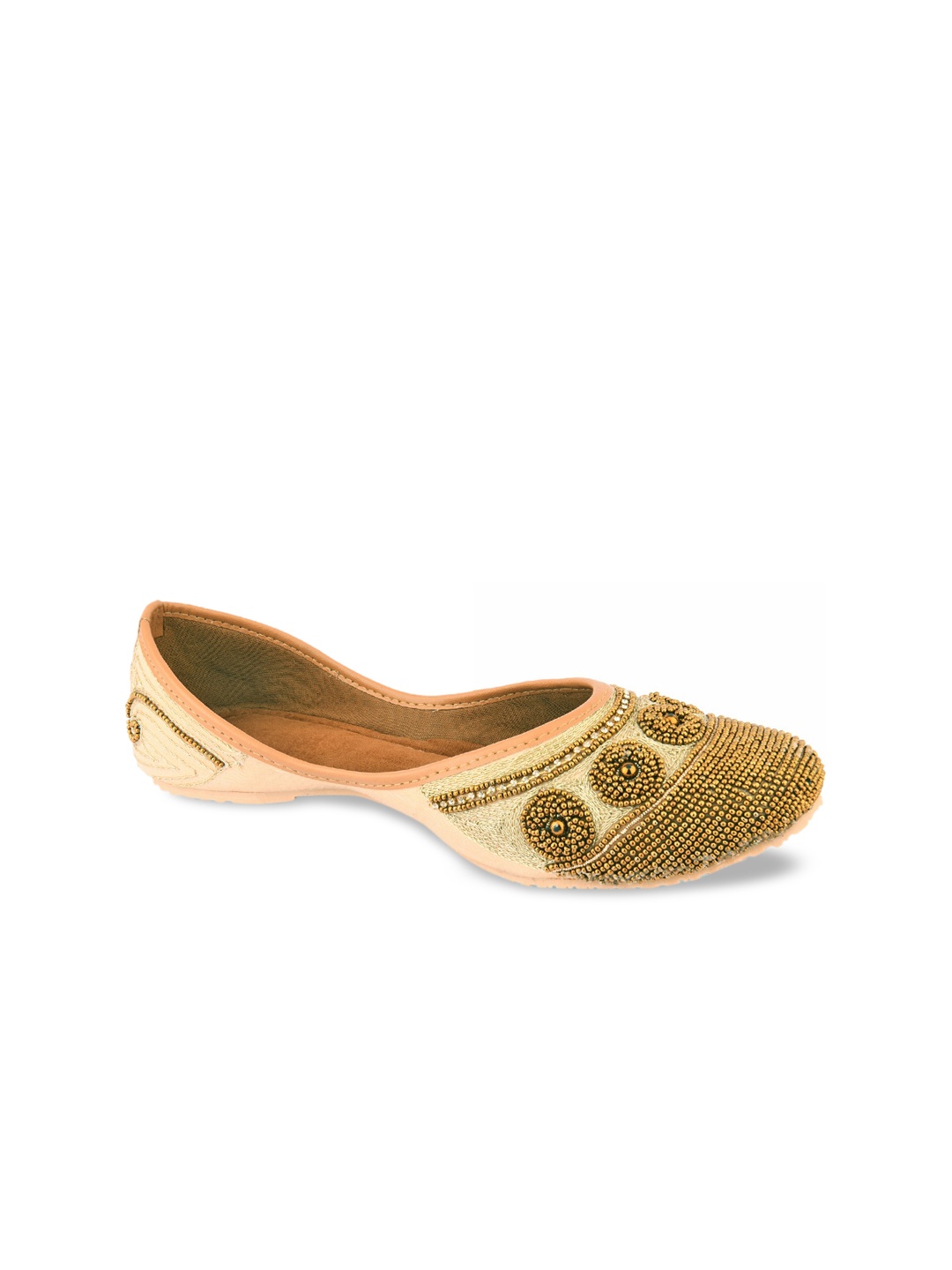 

DESI COLOUR Women Gold-Toned Embellished Mojaris