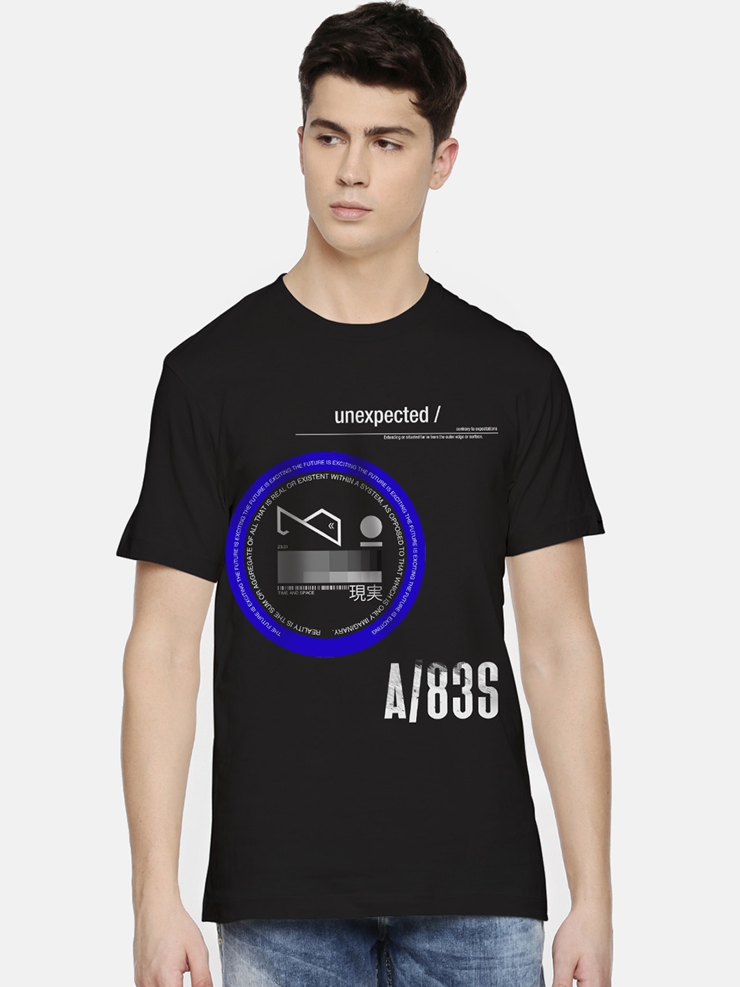 

THREADCURRY Men Black Printed Round Neck T-shirt