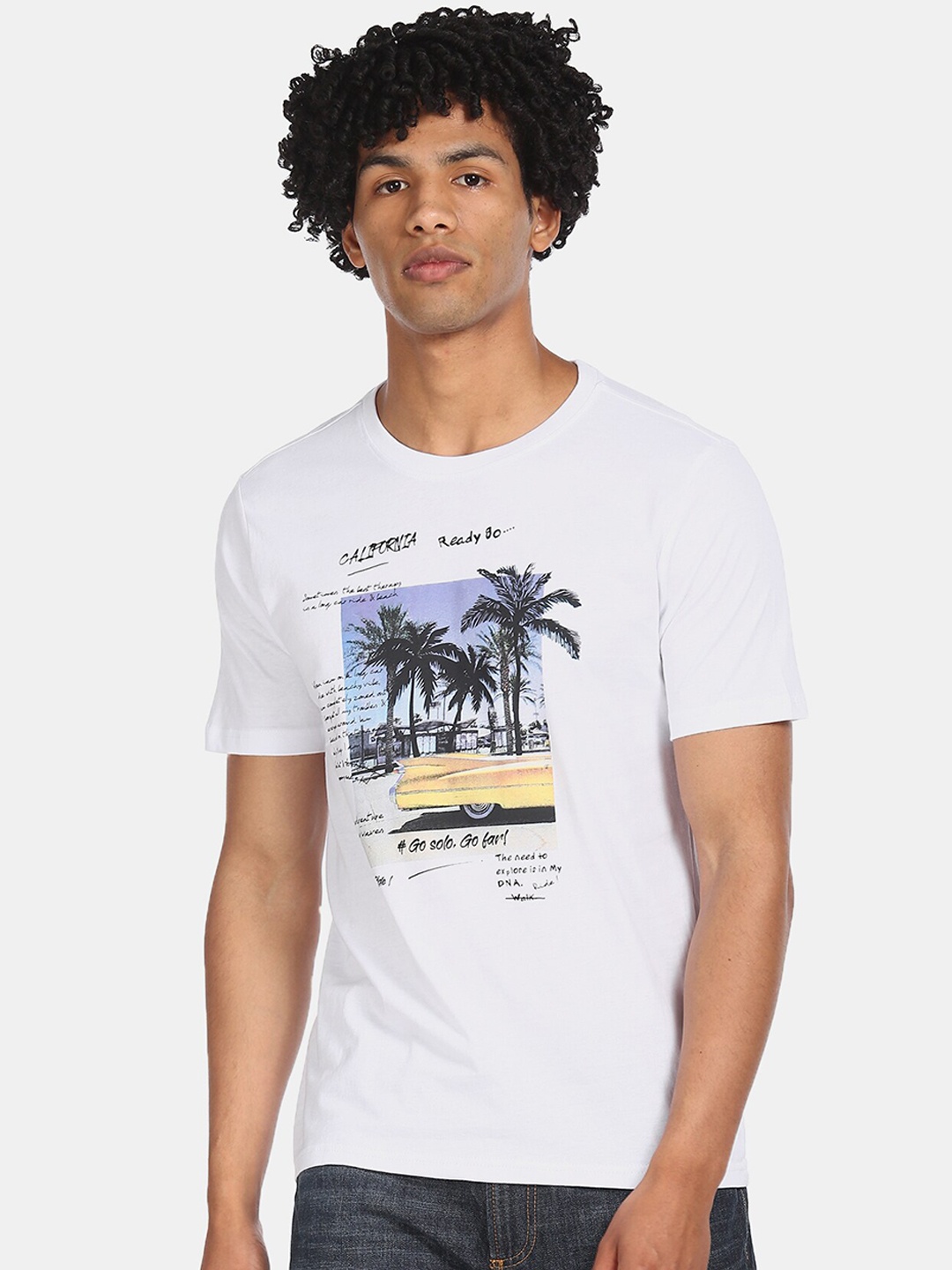 

Cherokee Men White Printed Round Neck Pure Cotton T-shirt
