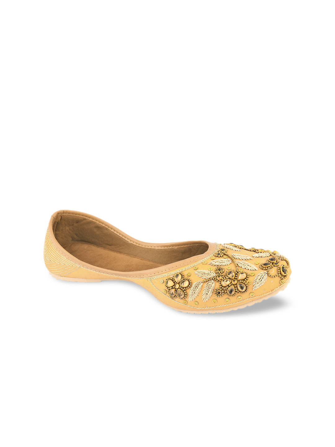 

DESI COLOUR Women Gold-Toned Embellished Mojaris