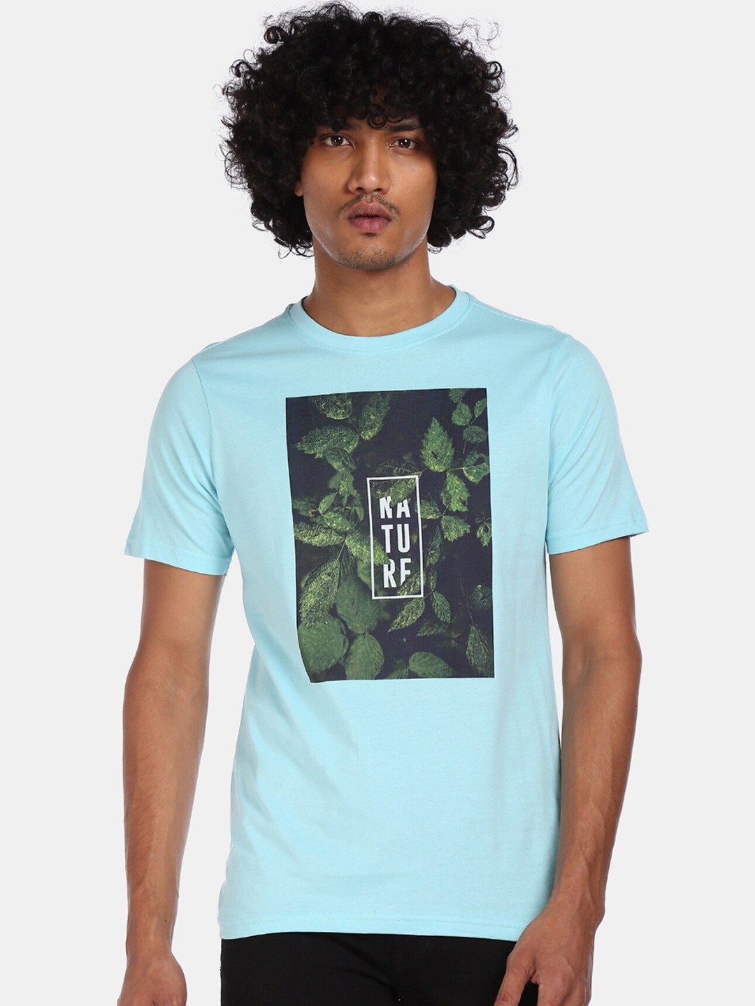

Colt Men Blue Printed Round Neck Pure Cotton T-shirt