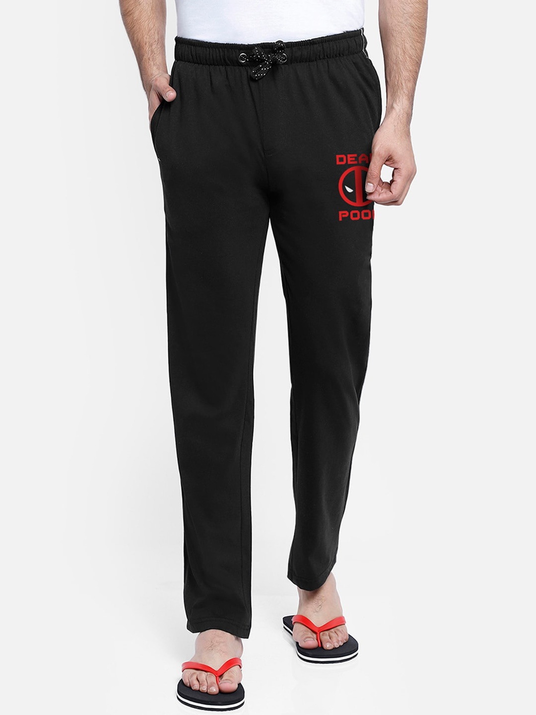 Free Authority Men Black Deadpool Printed Lounge Pants