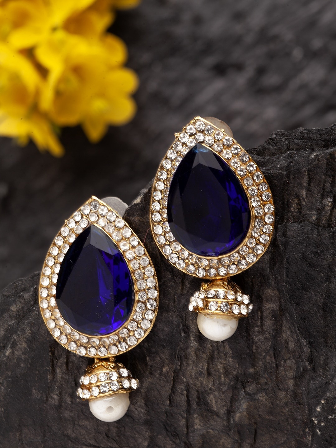 

ANIKAS CREATION Blue Gold-Plated Contemporary Studs