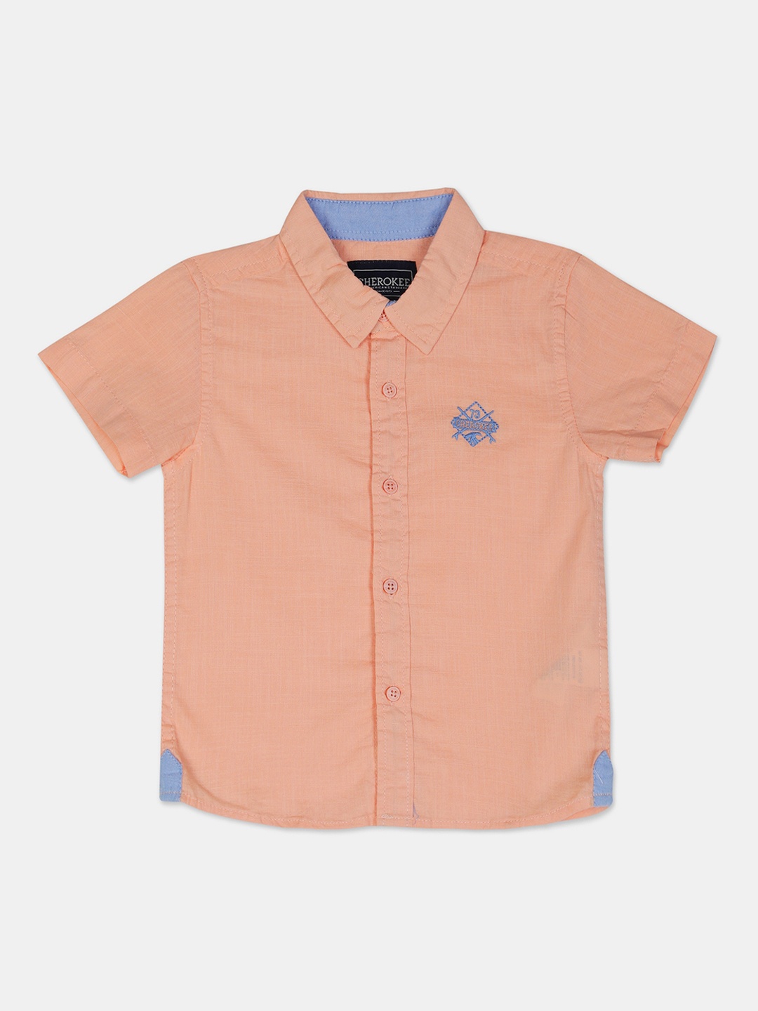 

Cherokee Boys Peach-Coloured Regular Fit Solid Cotton Casual Shirt