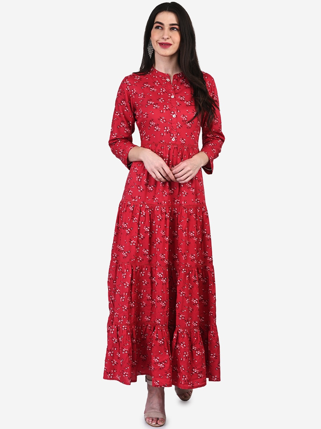 

Be Indi Women Red Printed Maxi Dress