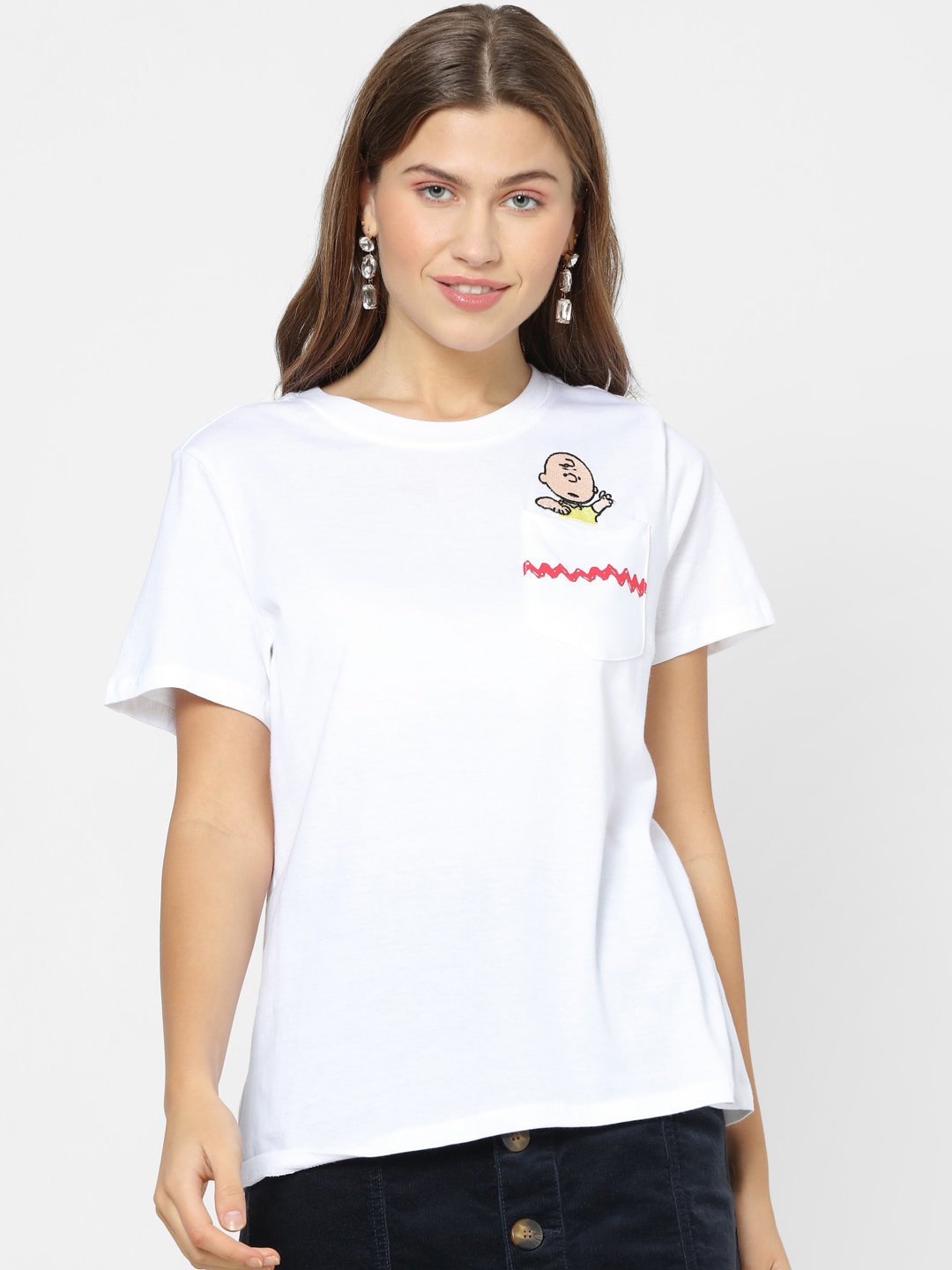 

FOREVER 21 Women White Embroidered Pure Cotton T-shirt