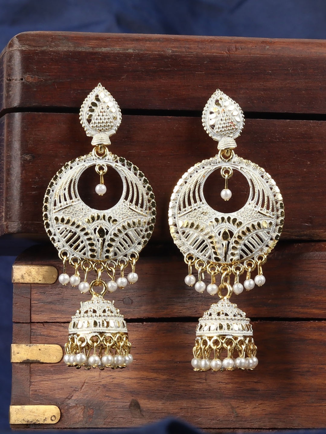

ANIKAS CREATION White Gold-Plated Contemporary Jhumkas