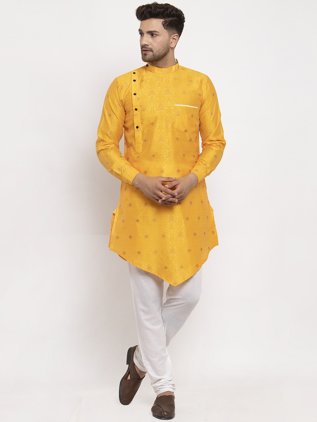 

KLOTTHE Men Yellow Ethnic Motifs Woven Design Kurta