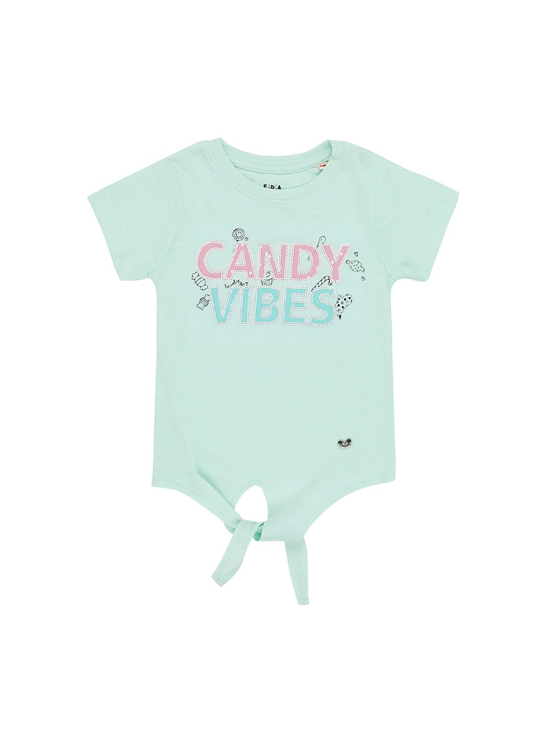 

Ed-a-Mamma Girls Sea Green Printed Round Neck Cotton Sustainable Pure Cotton T-shirt