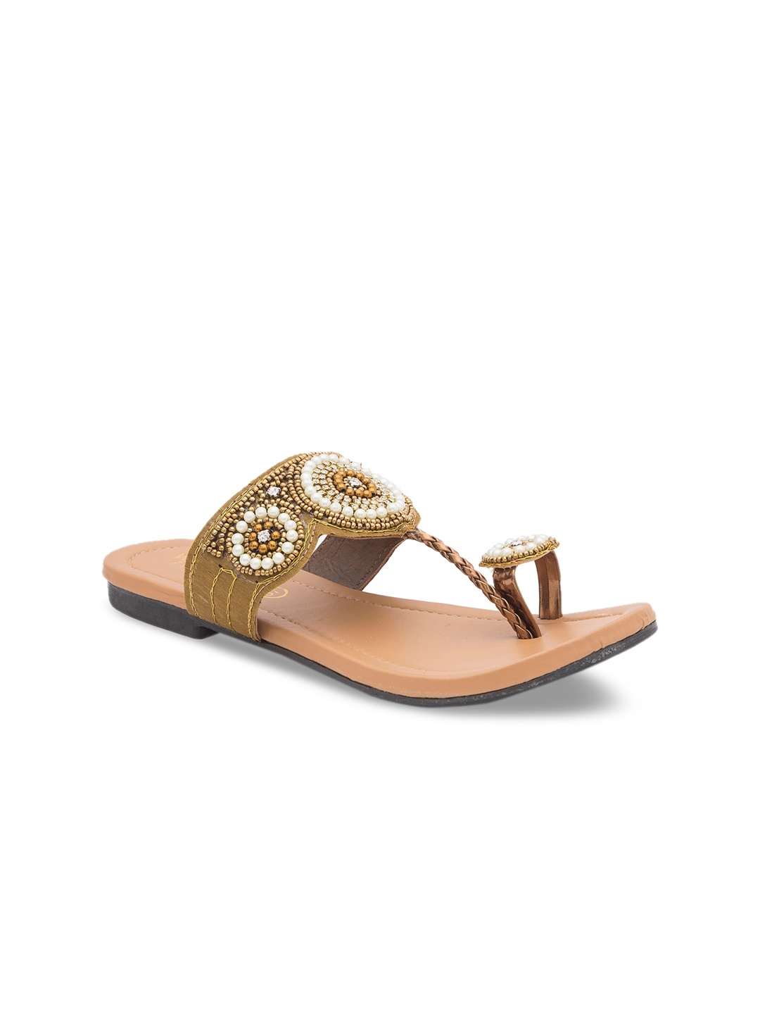 

WALK N STYLE COLLECTION Women Beige Embellished T-Strap Flats