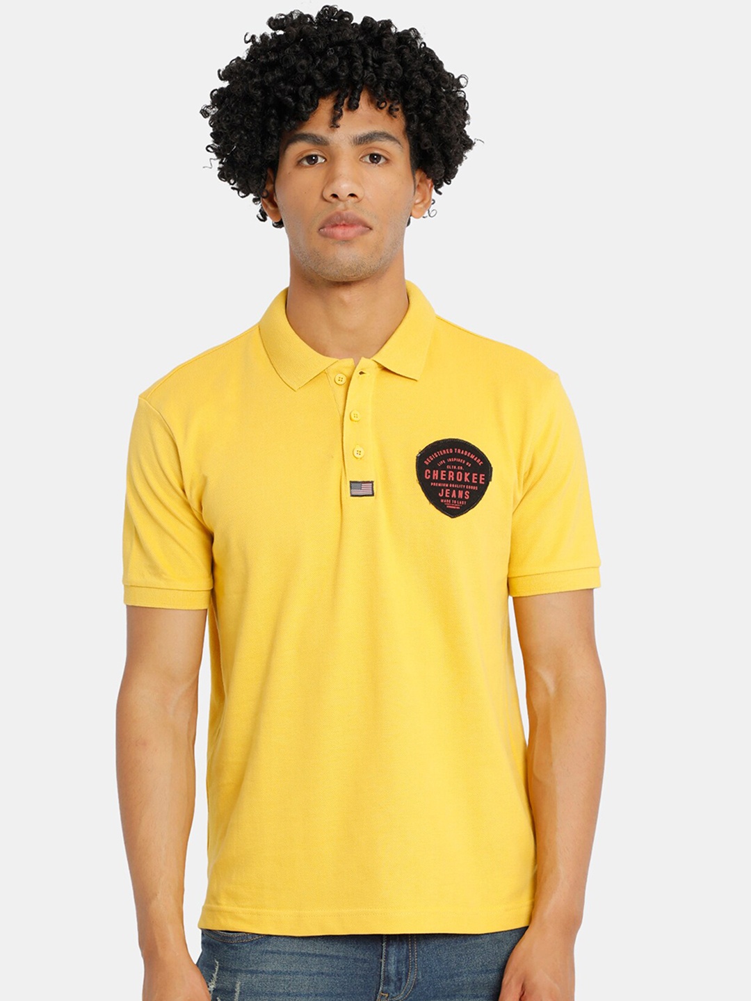 

Cherokee Men Yellow Solid Polo Collar T-shirt