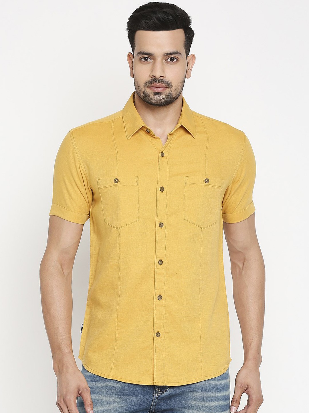 

Mufti Men Yellow Slim Fit Solid Casual Shirt