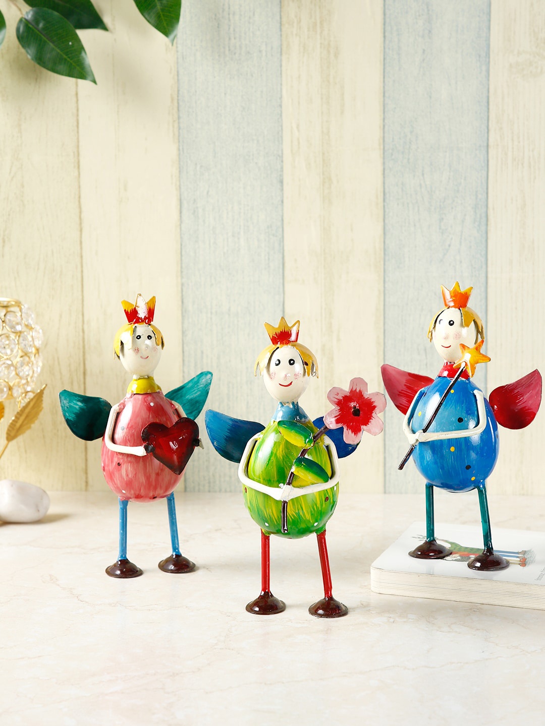 

CraftVatika Set of 3 Handcrafted Angel Statue Showpieces, Blue