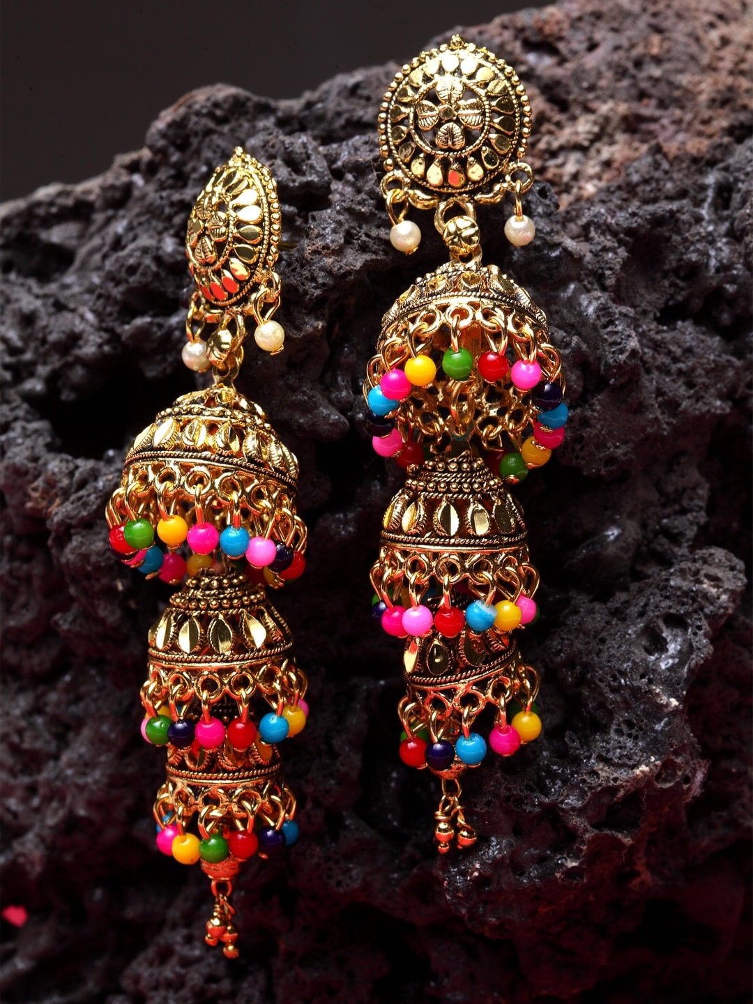 ANIKAS CREATION Gold-Plated Contemporary Jhumkas