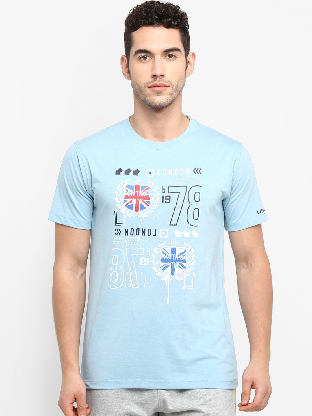 

OFF LIMITS Men Blue Printed Round Neck T-shirt