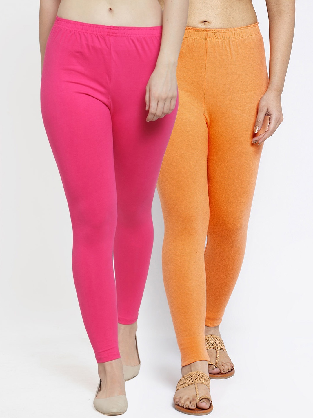 

GRACIT Women Pack Of 2 Solid Ankle-Length Leggings, Pink