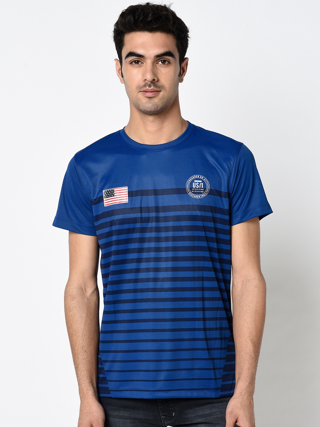 

Octave Men Blue Striped Round Neck T-shirt