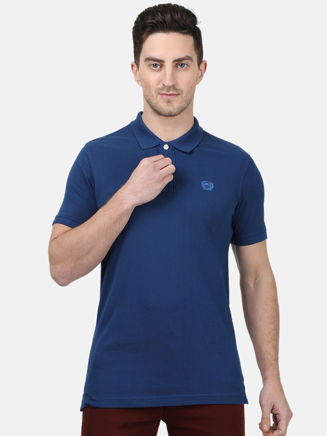 

Monte Carlo Men Navy Blue Solid Polo Collar T-shirt