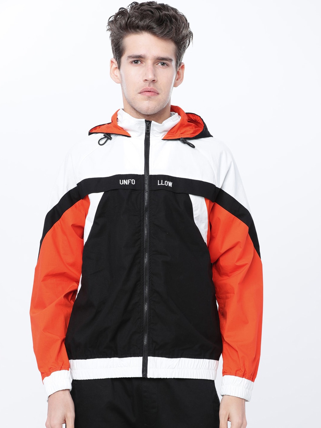 

HIGHLANDER Men Black & Orange Colourblocked Lightweight Cotton Jacket