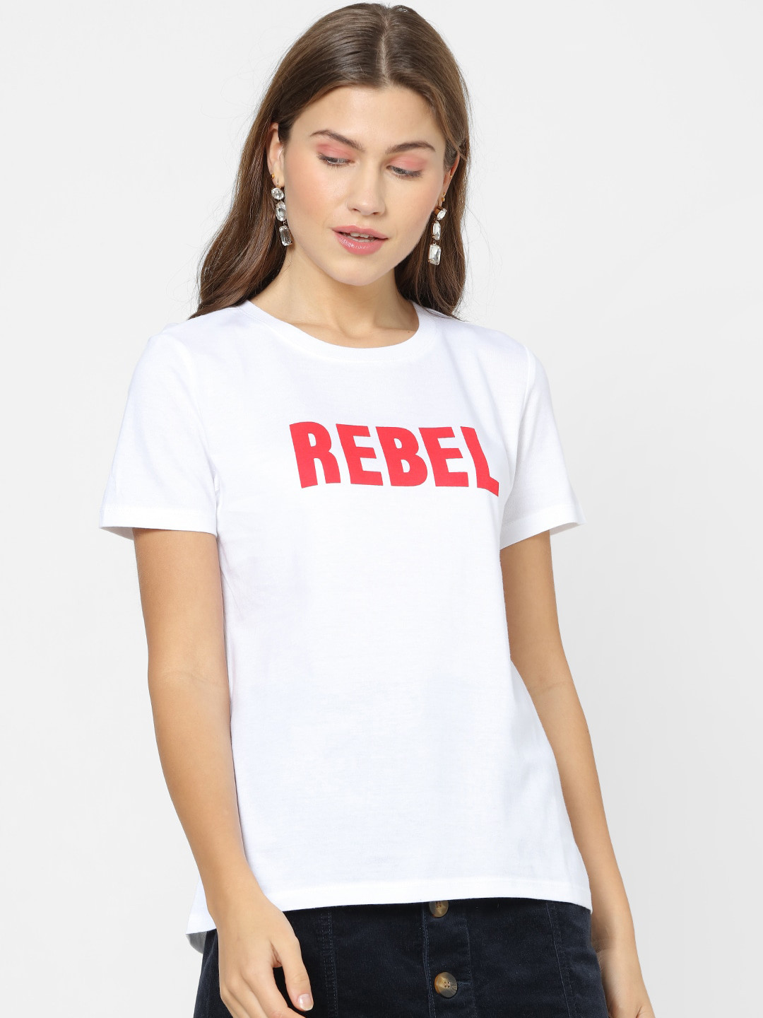 

FOREVER 21 White Printed Regular Top