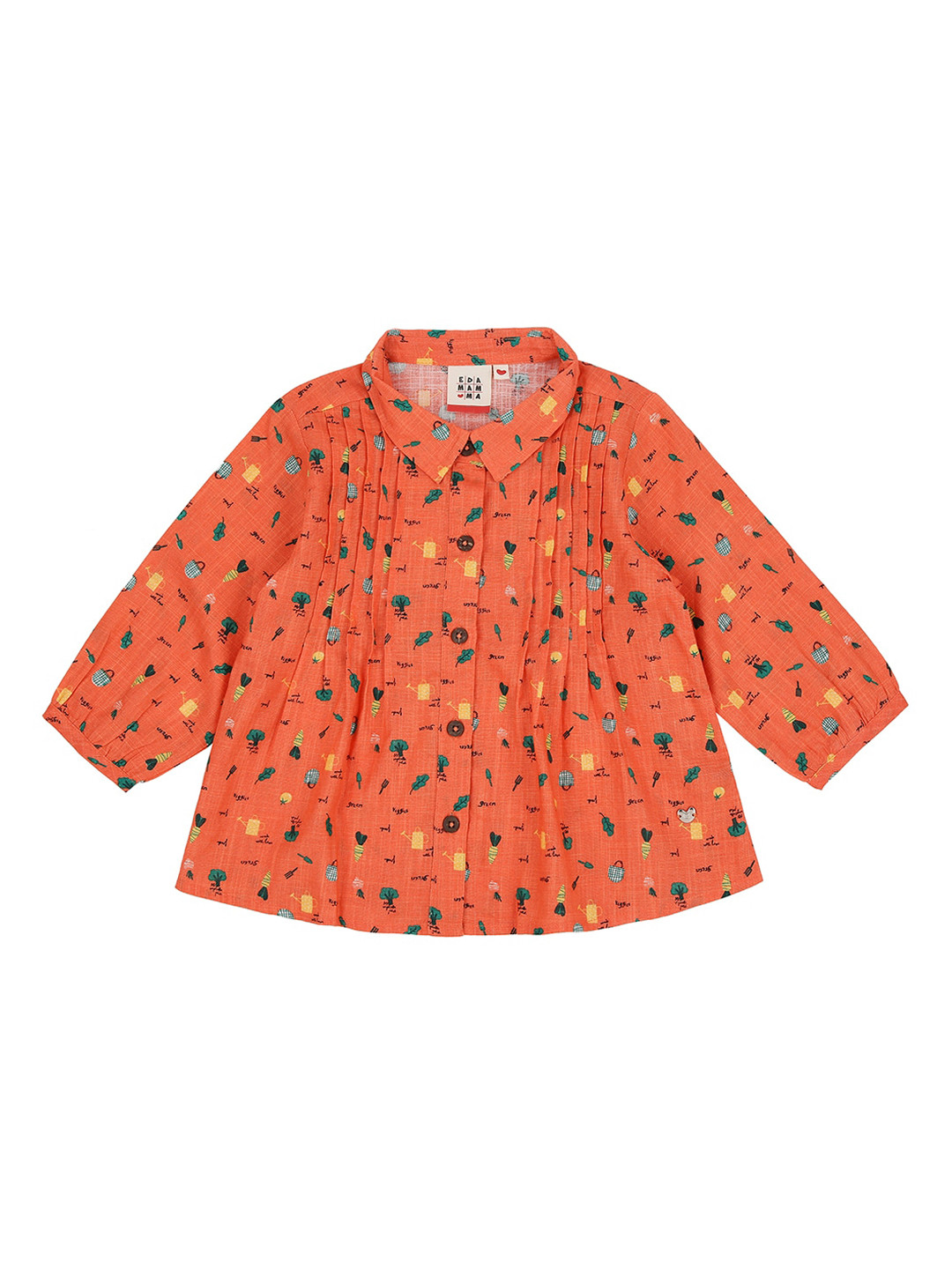 

Ed-a-Mamma Orange & Yellow Floral Printed Pure Cotton Shirt Style Top