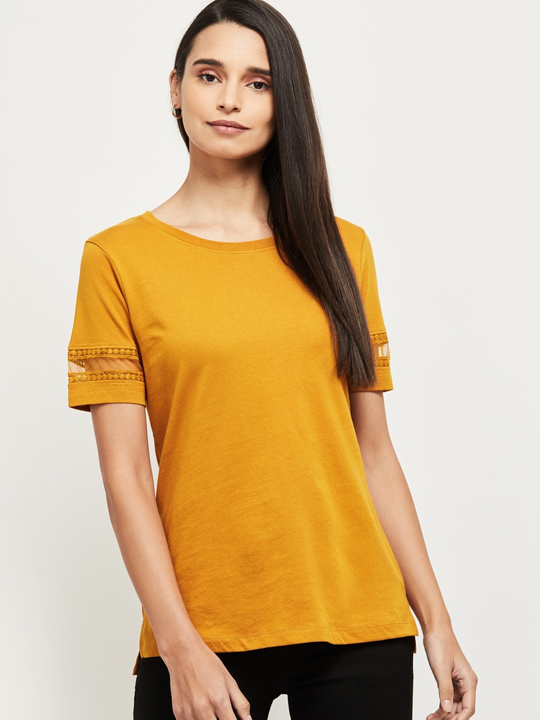 

max Mustard Pure Cotton Regular Top