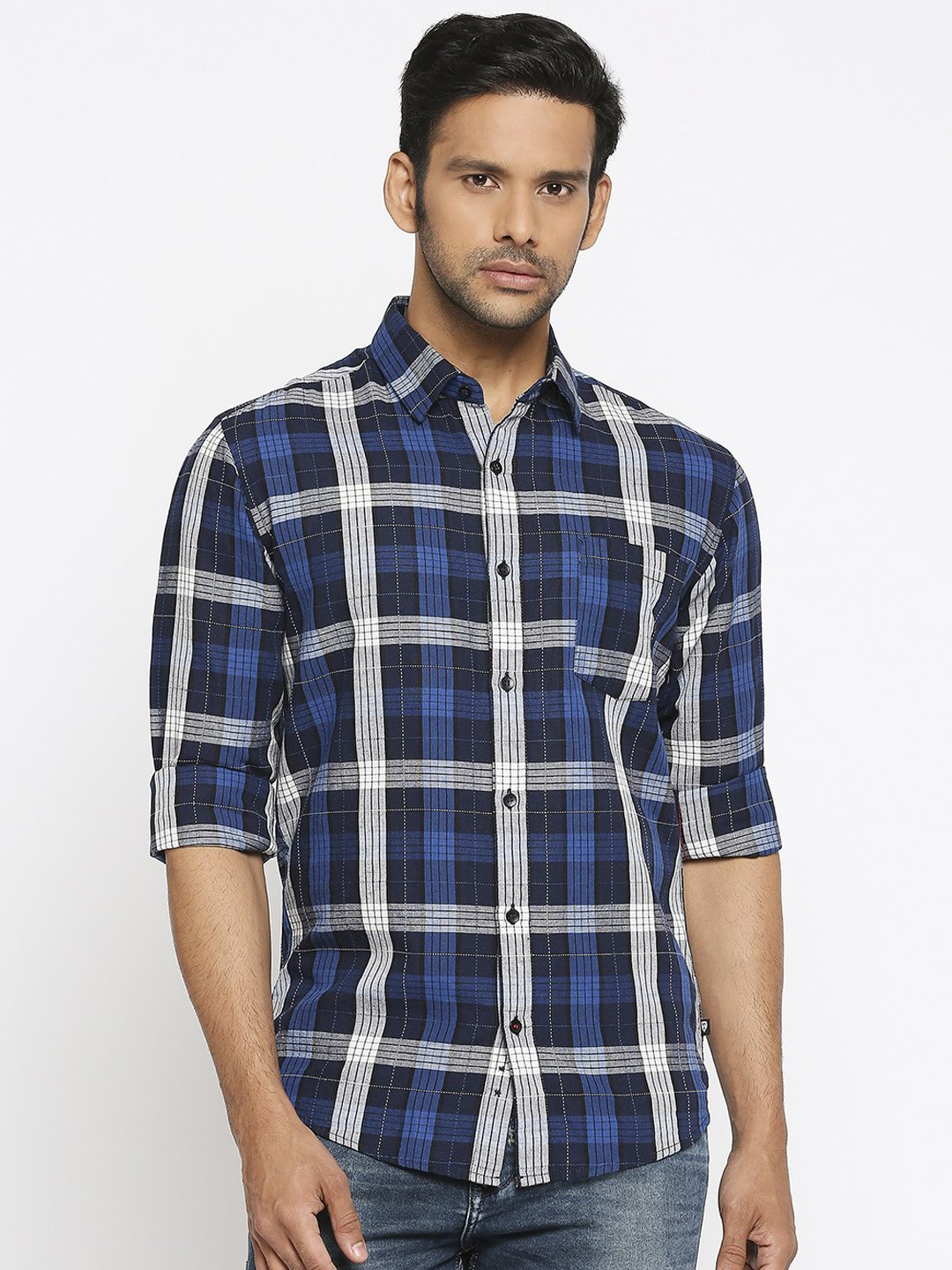 

Mufti Men Blue Slim Fit Checked Casual Shirt