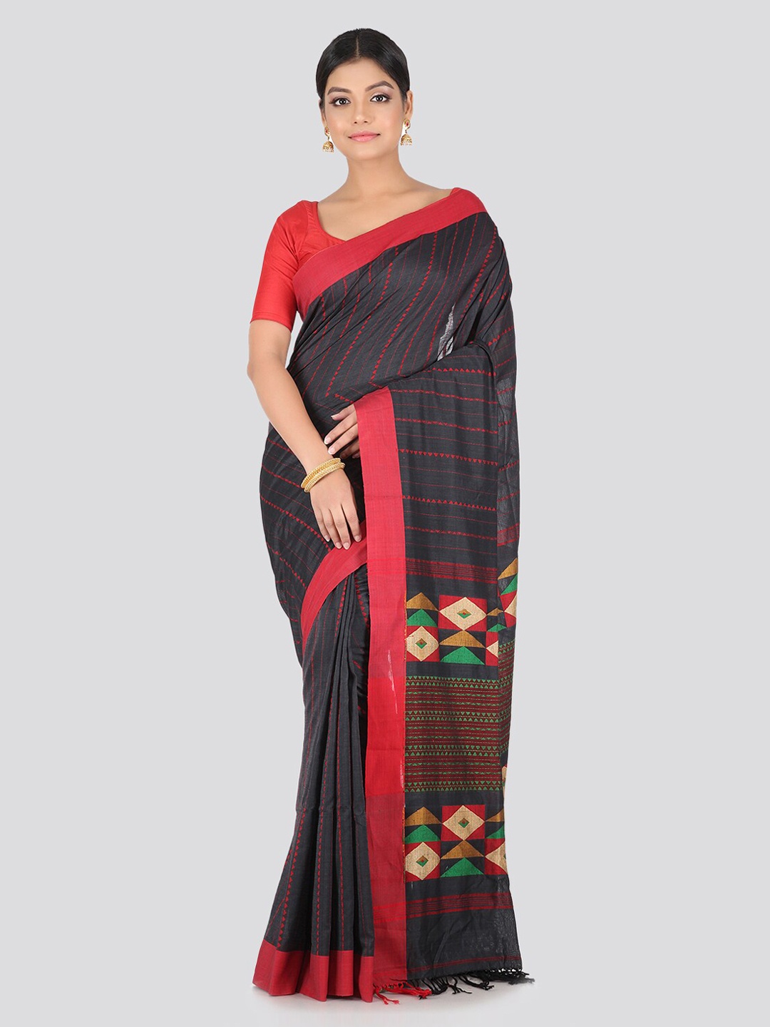 

PinkLoom Black Pure Cotton Woven Design Handloom Saree