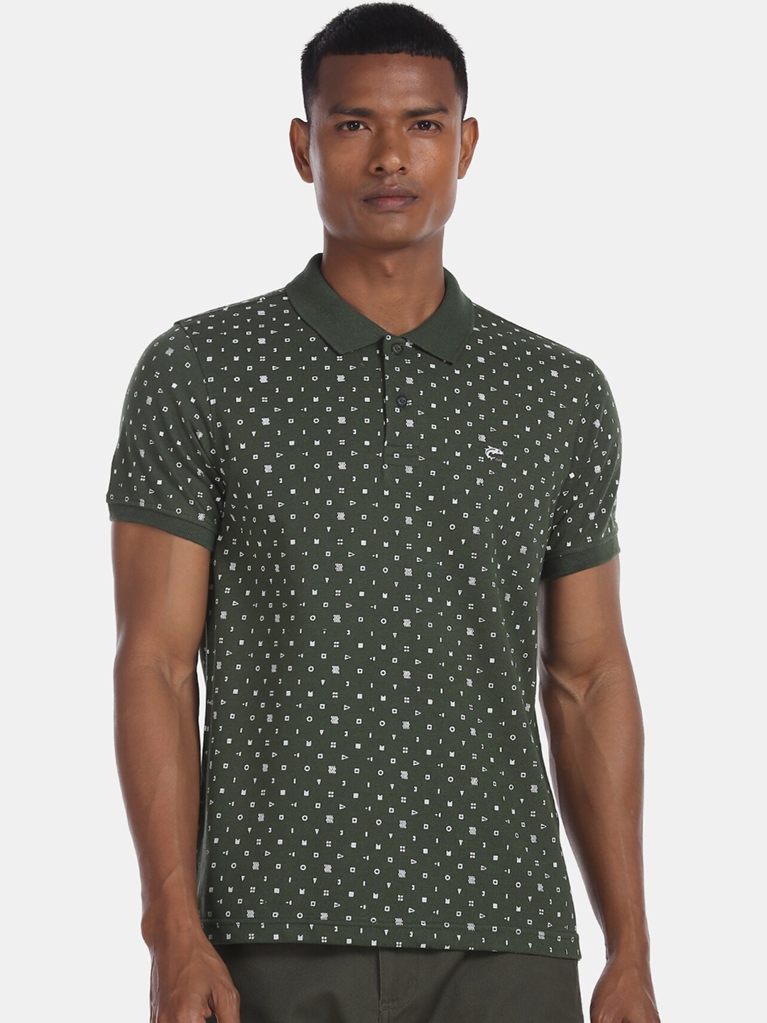 

Ruggers Men Olive Green Printed Polo Collar T-shirt