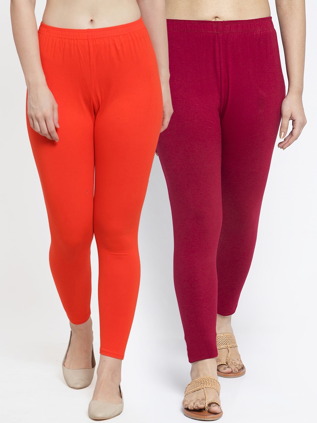 

GRACIT Women Pack Of 2 Solid Ankle-Length Leggings, Orange