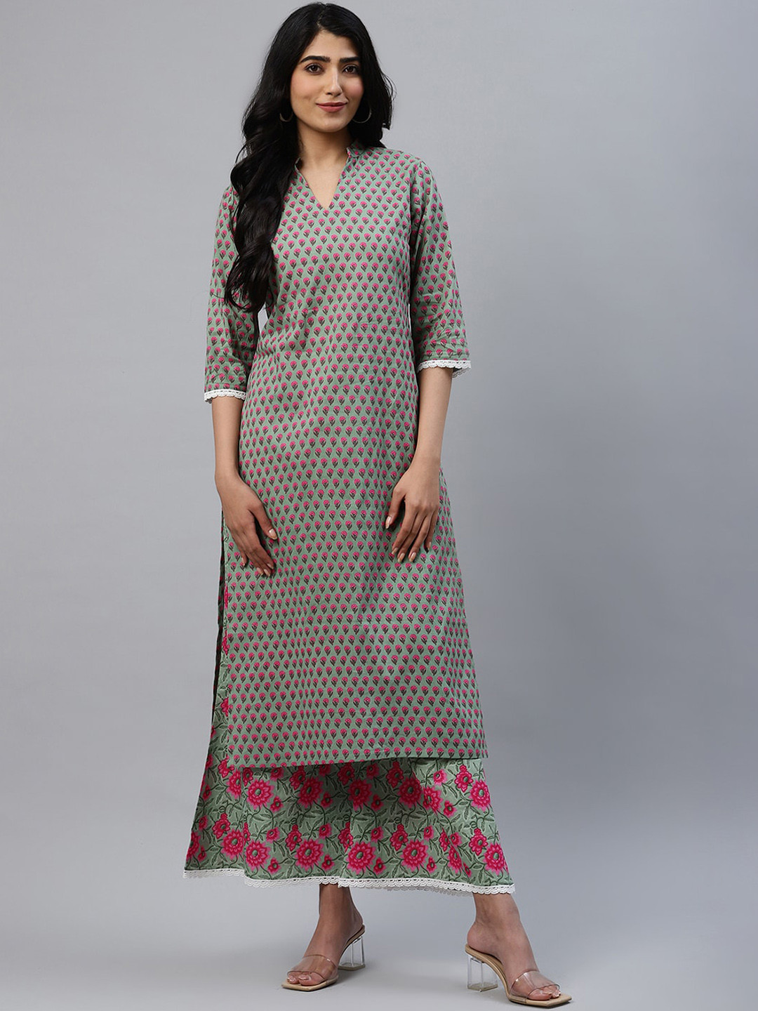 

Libas Women Green Printed Kurta with Palazzos