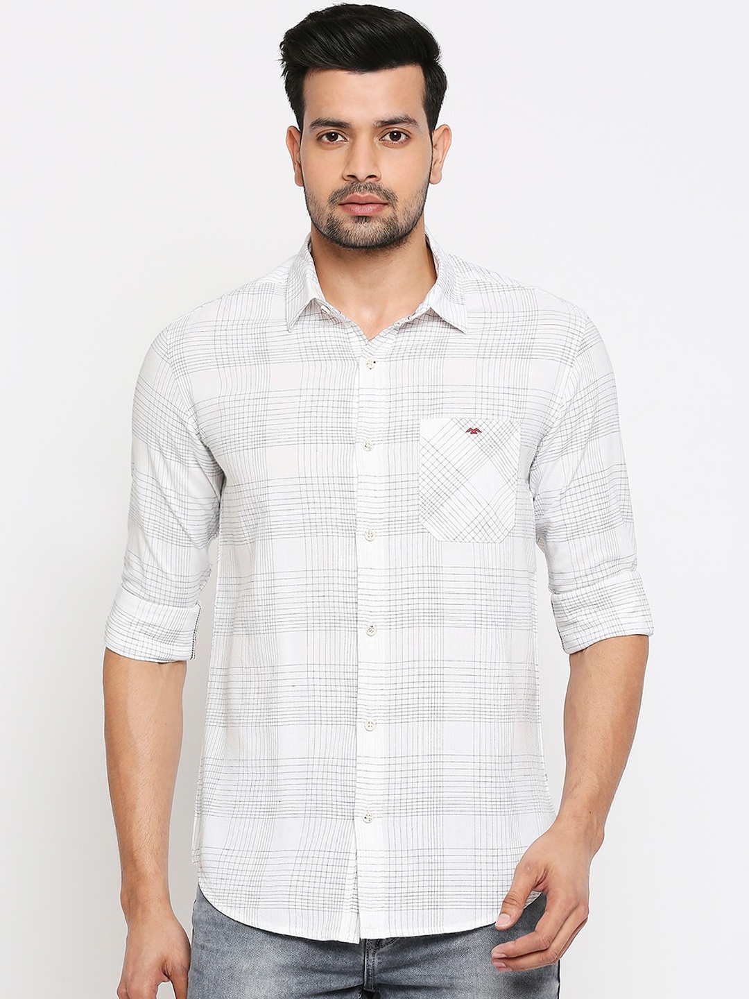 

Mufti Men White Slim Fit Checked Casual Shirt