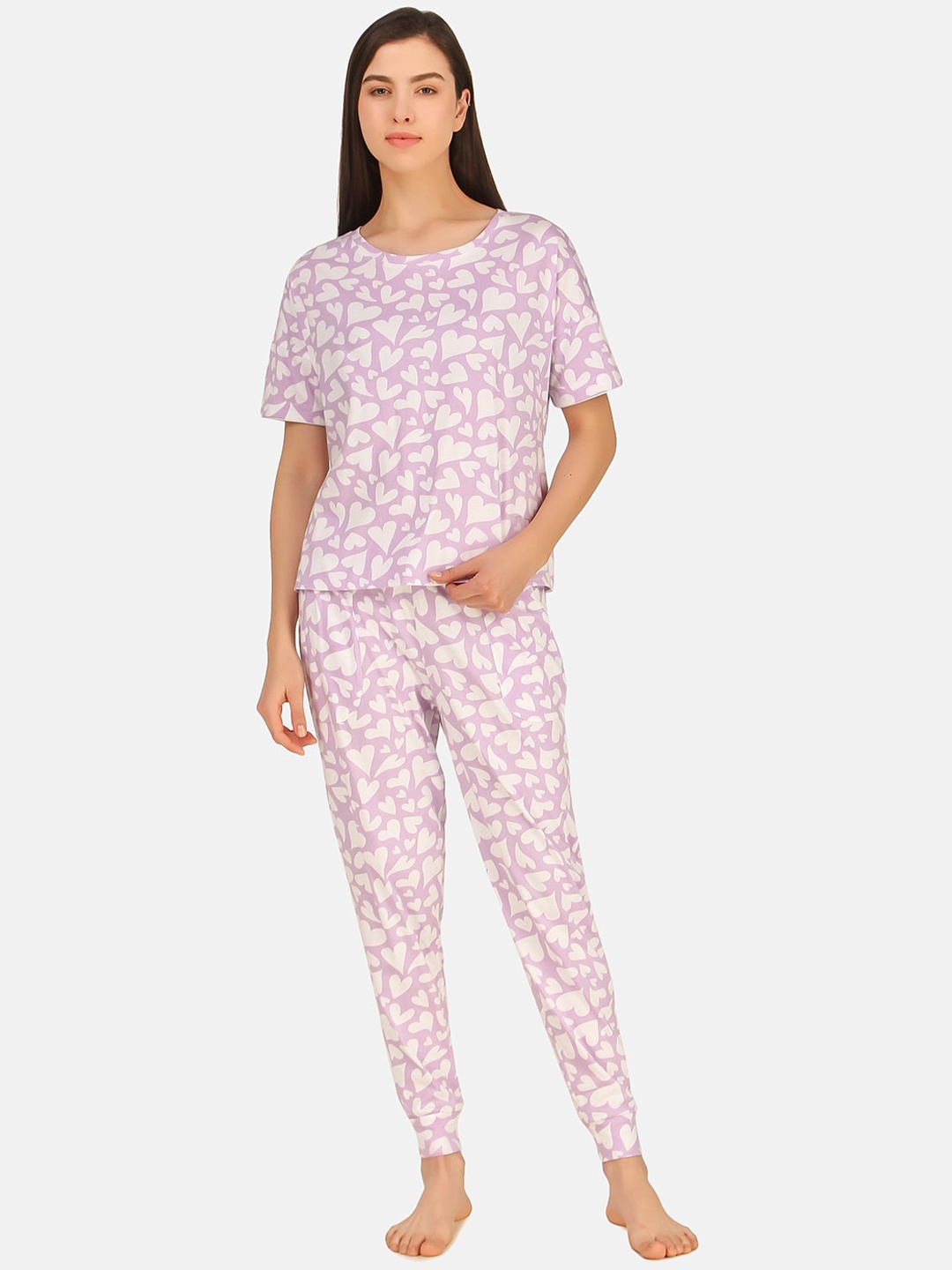 

Masha Women Purple & White Printed Night suit