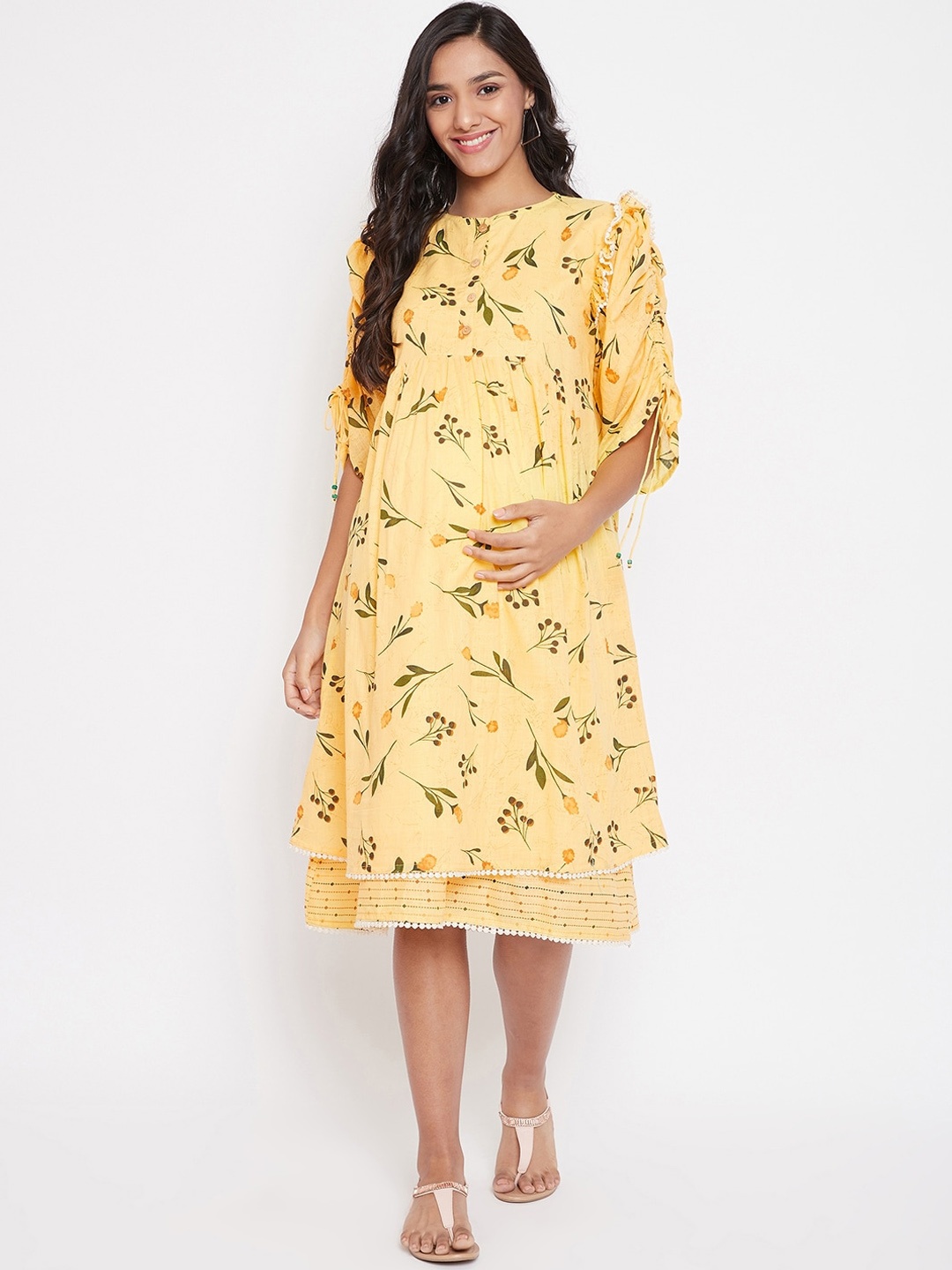 

The Kaftan Company Women Yellow Printed A-Line Maternity Dress