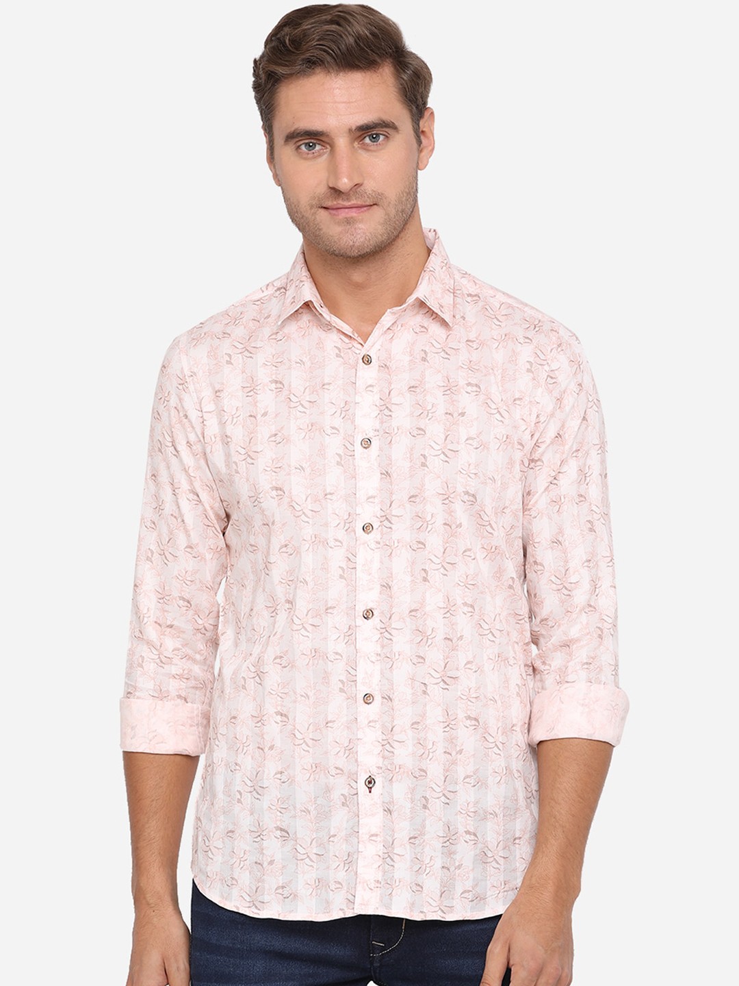 

JADE BLUE Men Pink Slim Fit Printed Casual Shirt