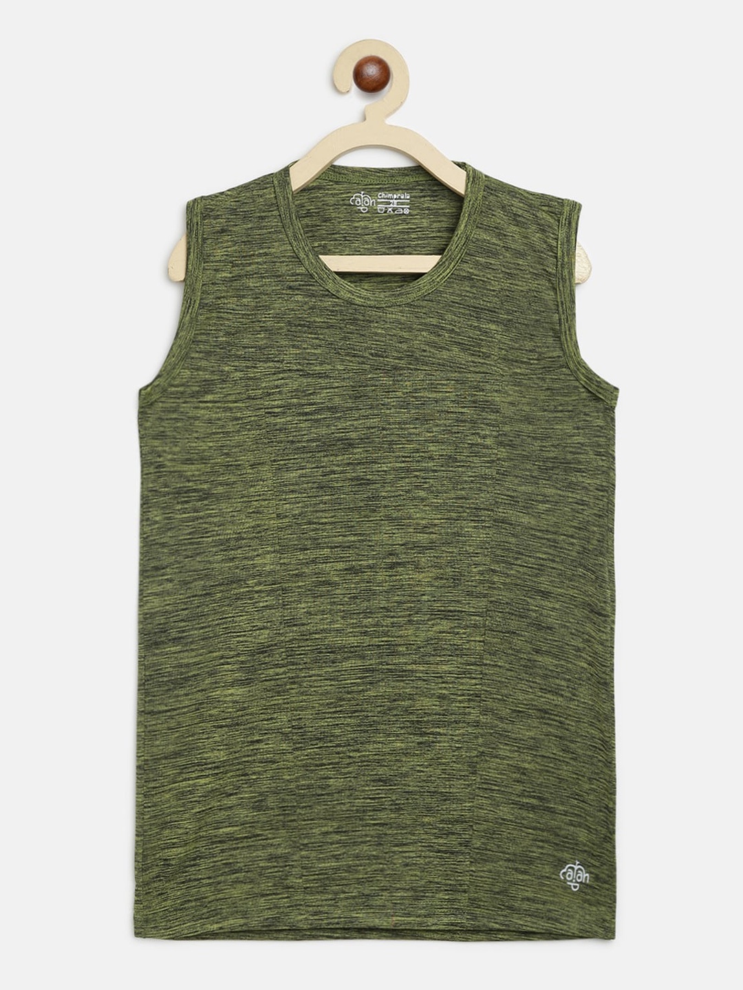 

CHIMPRALA Boys Olive Green Solid Round Neck Sleeveless Vest Sports T-shirt