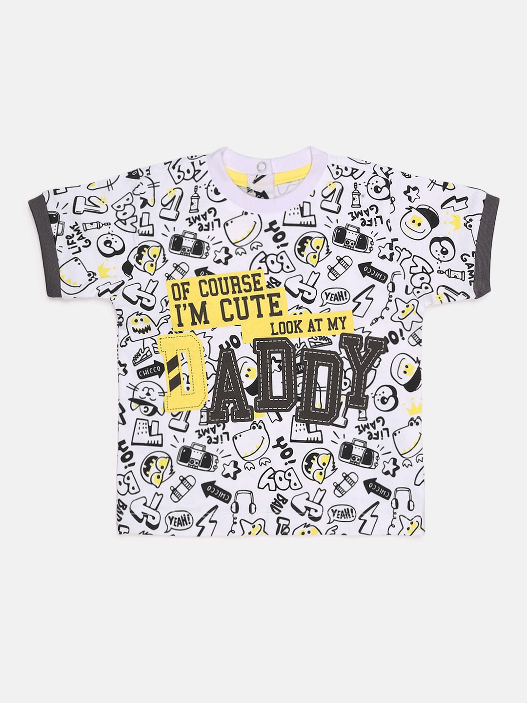 

Chicco Boys White Yellow Printed Round Neck Pure Cotton T-shirt