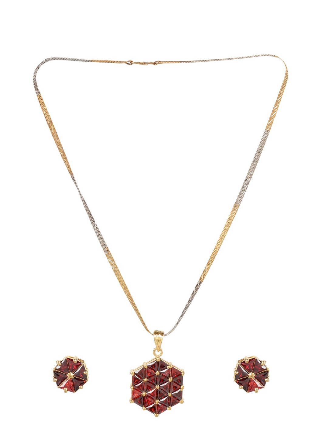 

Adwitiya Collection 24 CT Gold-Plated Red CZ-Studded Antique Jewellery Set