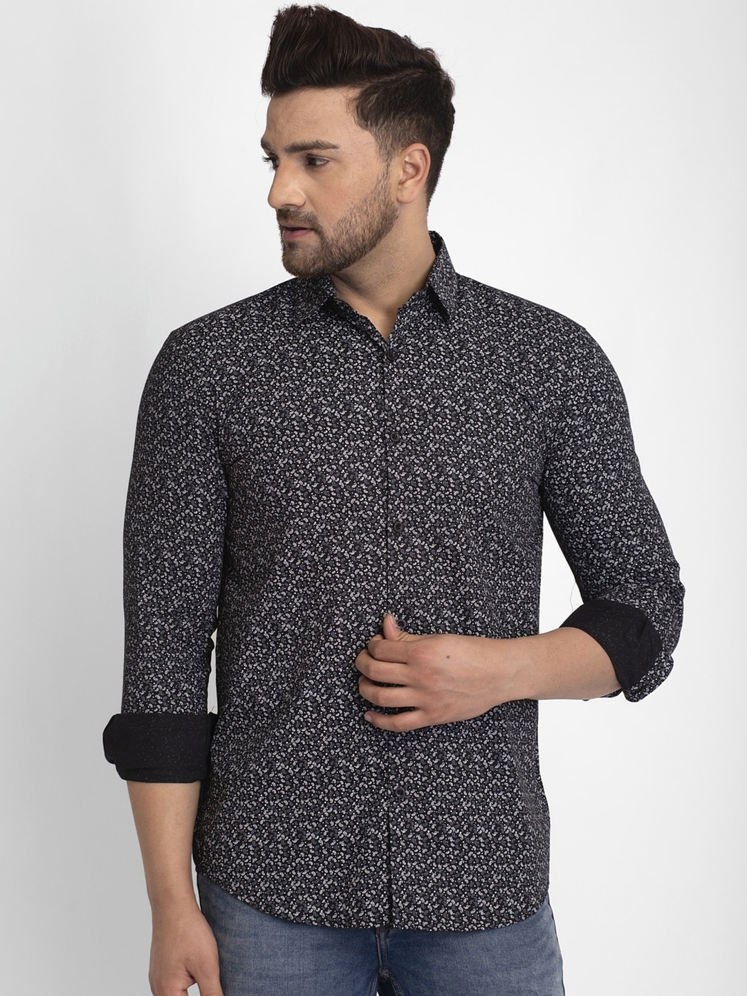 

JAINISH Men Black Regular Fit Printed Cotton Casual Shirt