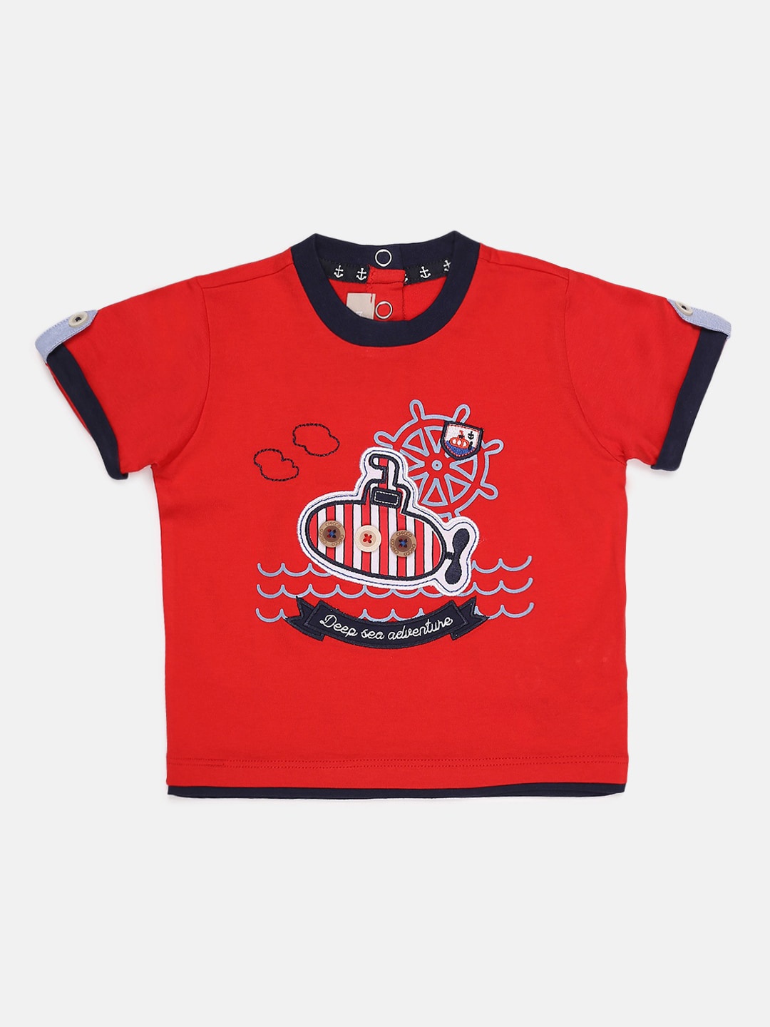 

Chicco Boys Red Printed Round Neck Cotton T-shirt