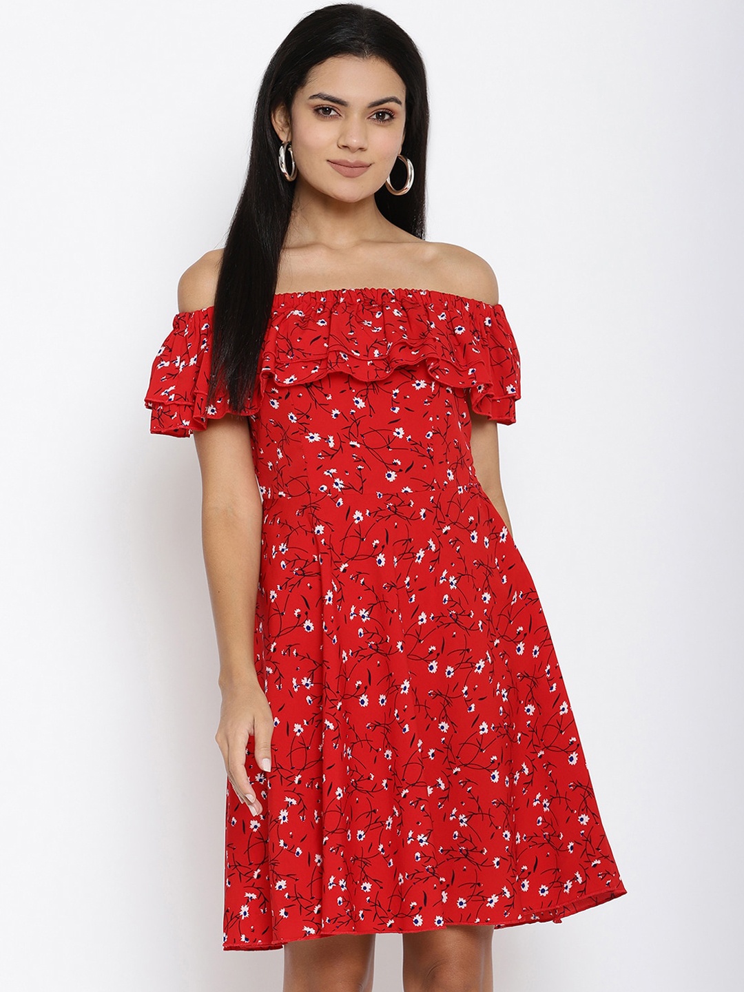 

THREAD MUSTER Women Red Printed Fit and Flare Dress