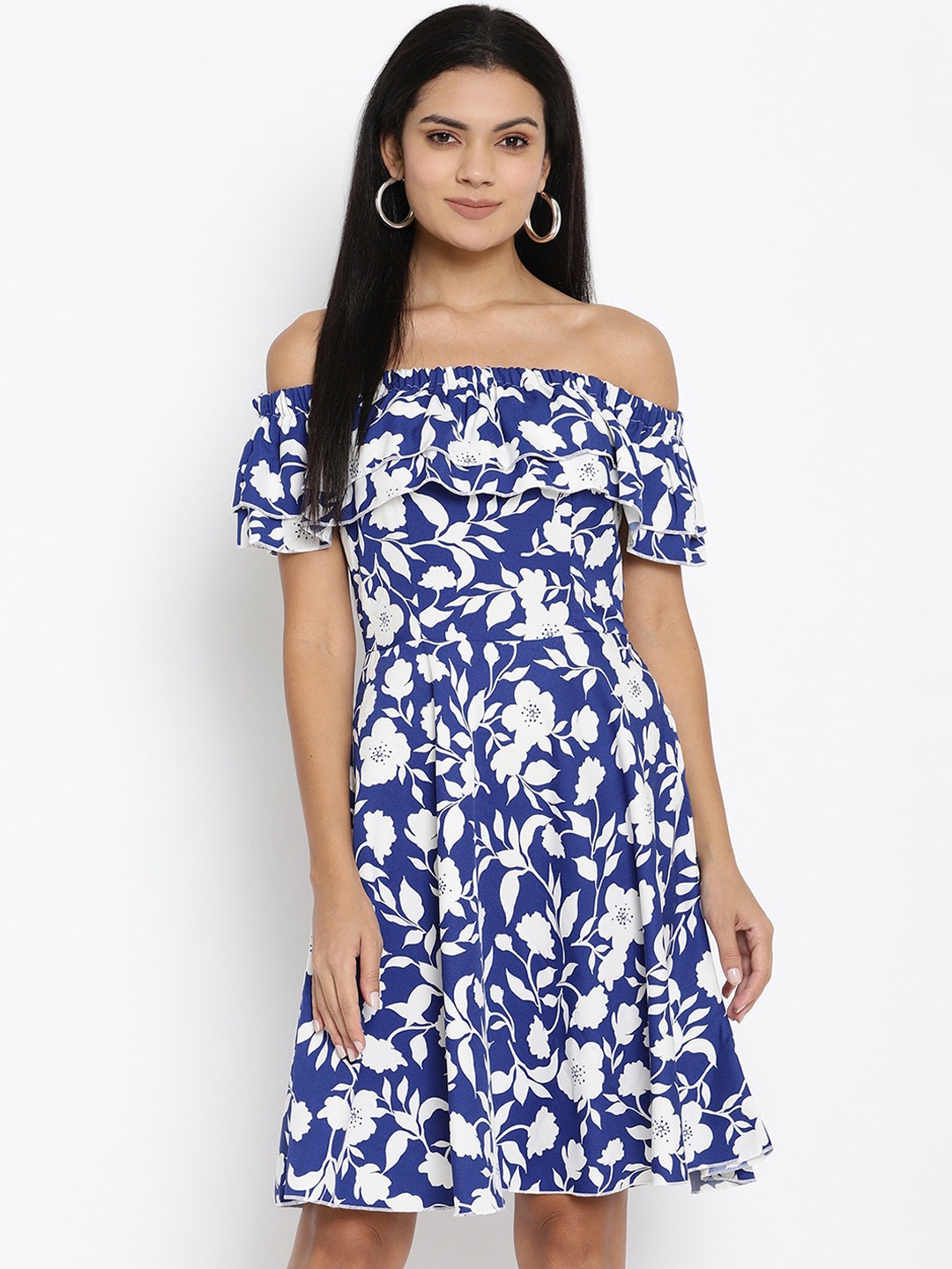 

THREAD MUSTER Women Blue Printed Fit and Flare Dress